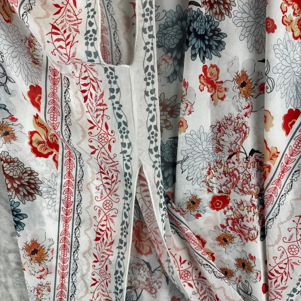 Unbranded Floral‎ Kimono Cover Up Women One Size White Multicolor Draped (1685)